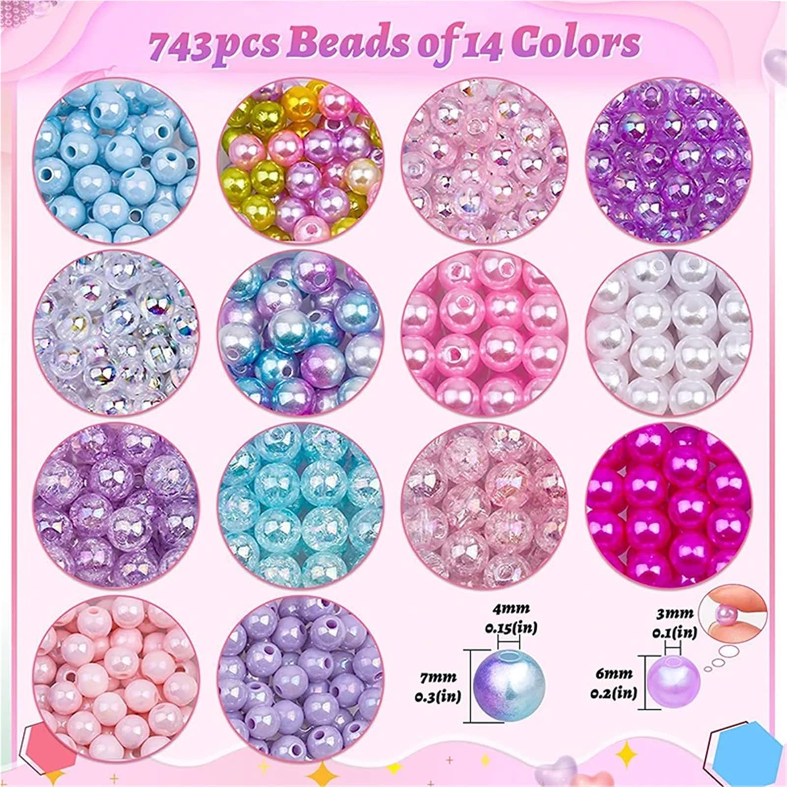 L6NqIAG Kit para Hacer Pulseras Kit de cuentas perlas arcoíris con degradado, kit for hacer pulseras, pendientes, collares, y bisutería(B 773pcs)