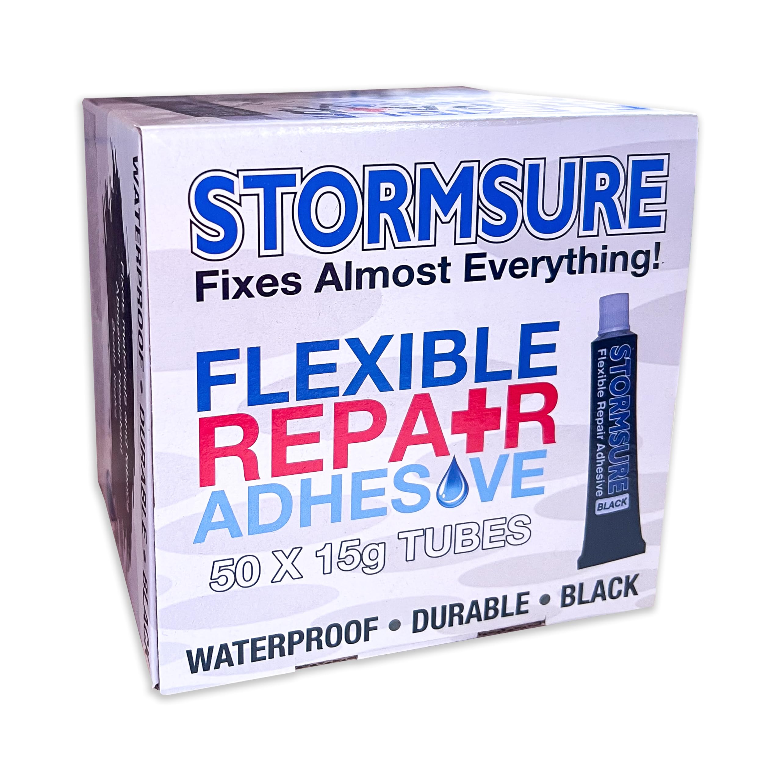 Stormsure Adesivo Flessibile per Riparazioni Confezione Bulk (50x 15g) Tubi Neri per Riparazioni Pesanti su tessuti tecnici, Calzature, Attrezzatura Outdoor e Altro