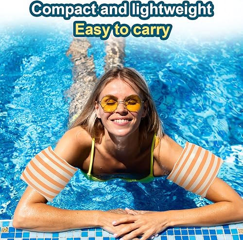 Miniatura 5 de 6 flotadores inflables a rayas para piscina, anillos de natación, flotadores de brazo de piscina de PVC para adultos, decoración hawaiana de verano