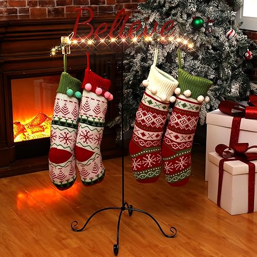 Miniatura 6 de Soporte de metal para calcetines de Navidad, soporte independiente para calcetines de Navidad con 6 ganchos antideslizantes para decoración de