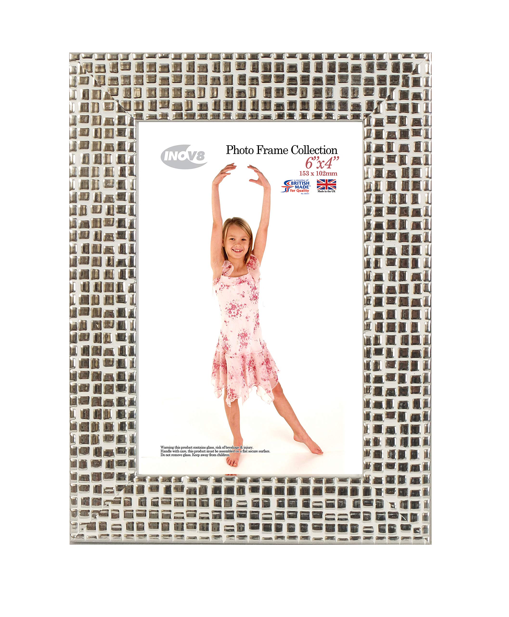 Inov8 Framing Photo Frame, Mosaic Silver Holds Picture 6x4" (15.24cm x 10.16cm)