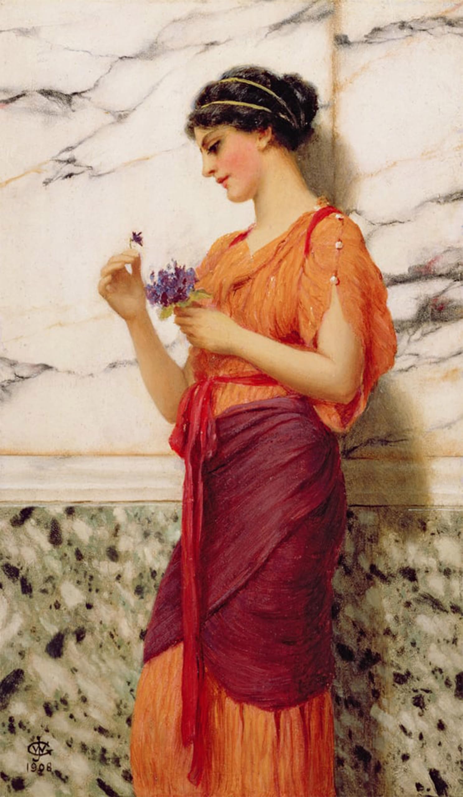 ARTXLXXBN Famous Print Painting Colorful Art Print Violets by John William Godward Canvas Art Decorations for Home Decor 60x90cm