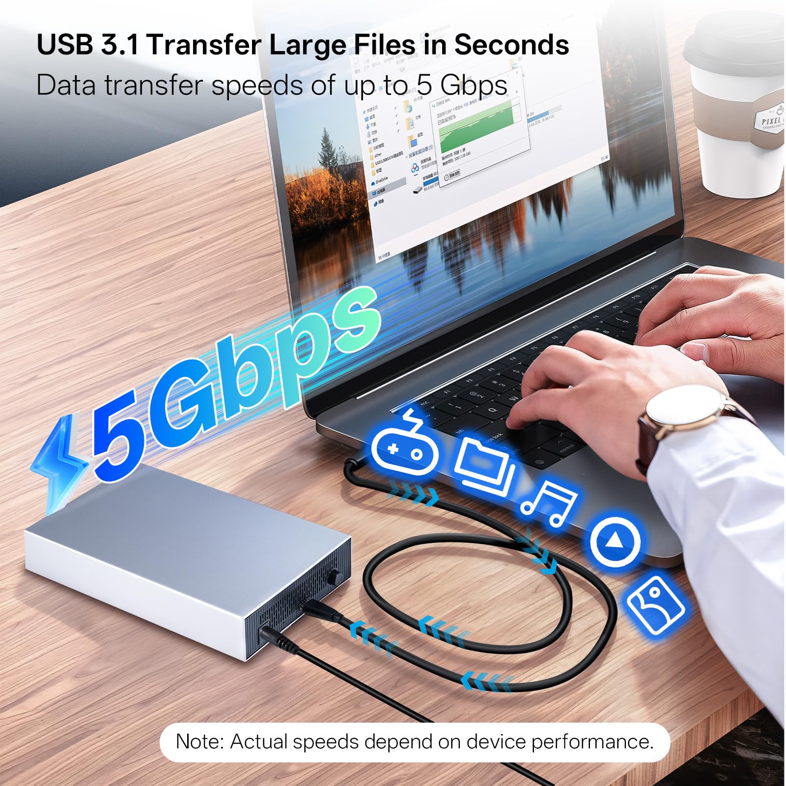 Case SSD HDD Hard Disk Esterno USB 3.1 da SATA 3.5"/2.5" - Docking Station fino a 24TB, 5 Gbps - Compatibile con Windows/Mac/Vista - Include Alimentatore 12V/2A, Cavo USB 3.0 e Adattatore Type-C