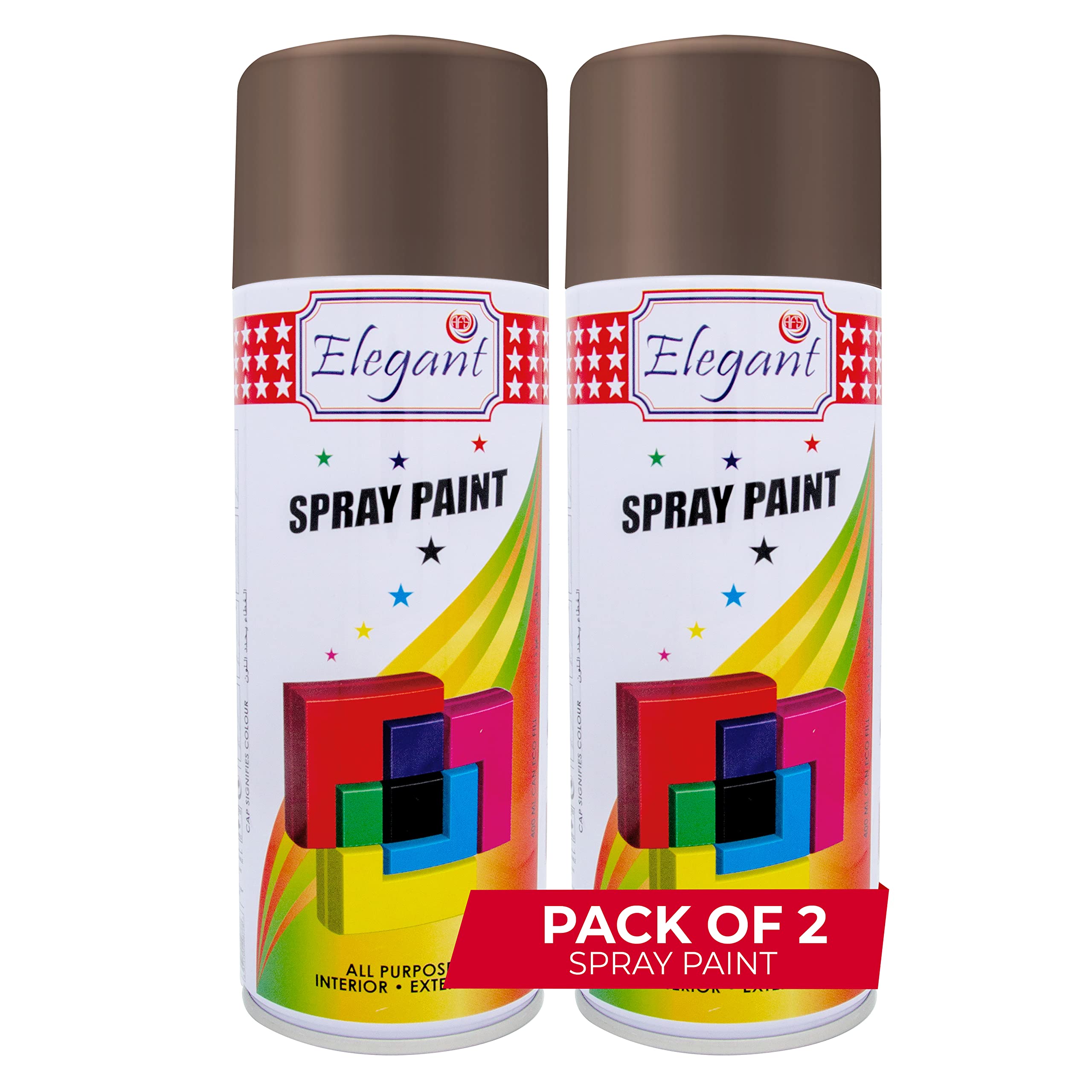 Elegant Multipurpose SPRAY PAINT – Brown – 400ML – PACK OF 2, TWIN Pack (400ML x 2 Pcs) – Fast Drying DIY Paint – All Weather Resistance – Interior And Exterior Acrylic Paint