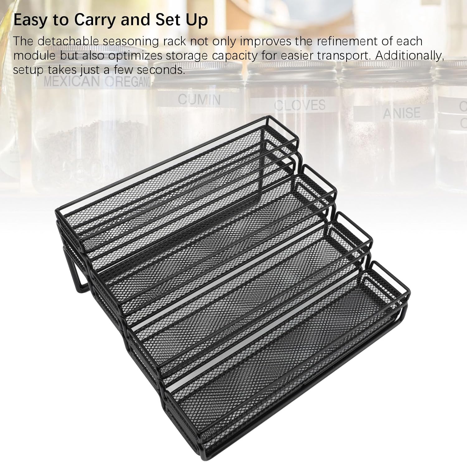 Socobeta 4 Tier Seasoning Rack Organizer Expandable Rack Metal Frame Separable Seasoning Step Display Shelf for Countertops Inside Cabinets
