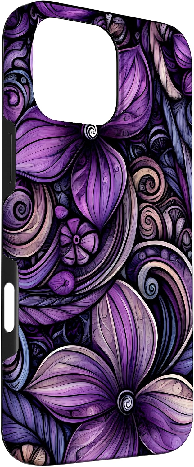 Purple Bohemian Floral Polynesian Tribal Art Pattern Case for iPhone 16 Pro Max
