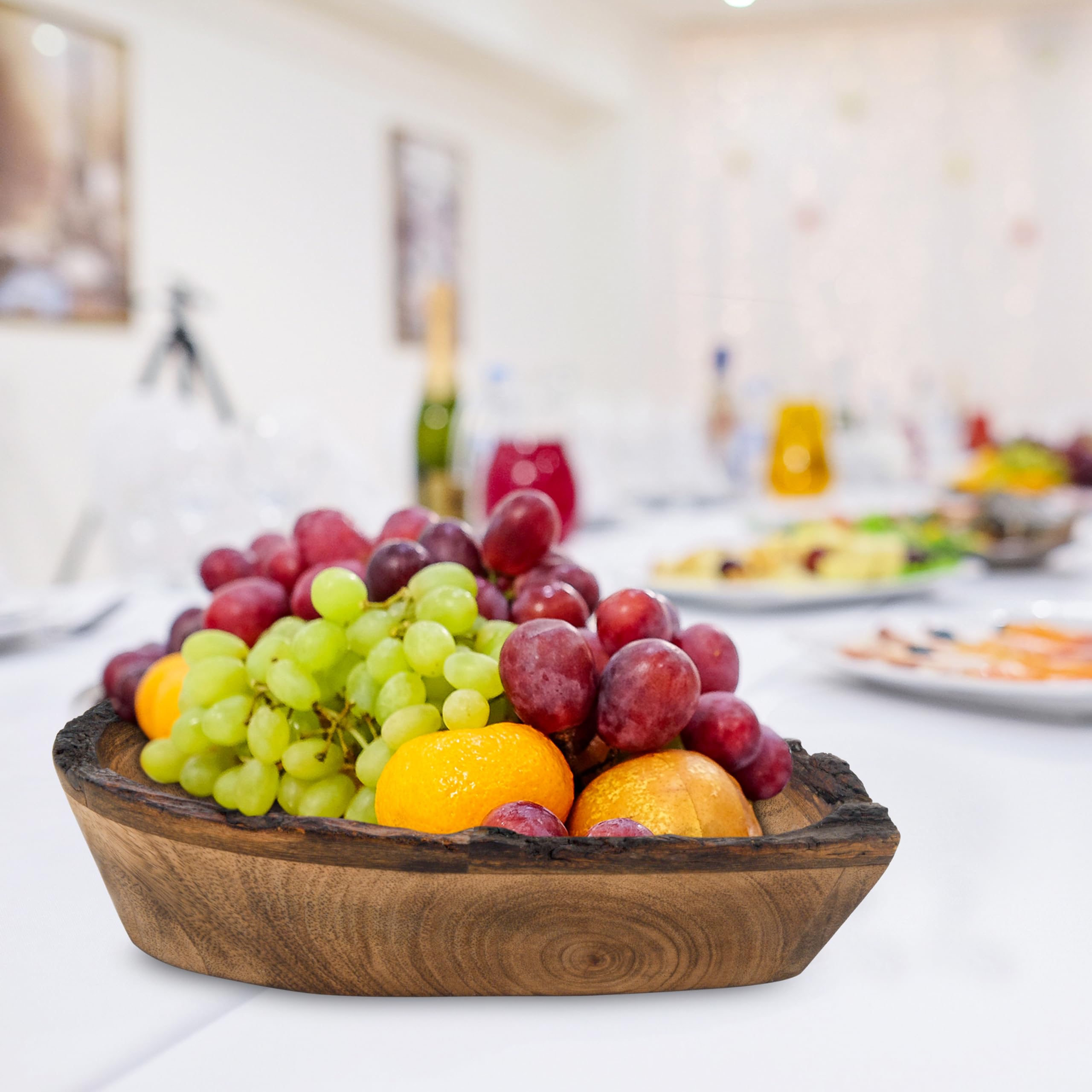 Divit Shilp Natural Wooden Tray, Serving Bowl for Salad Veggies and Fruits, Large Deep Tray for Family Party. (Heart Bowl Bark Edge) - Image 4
