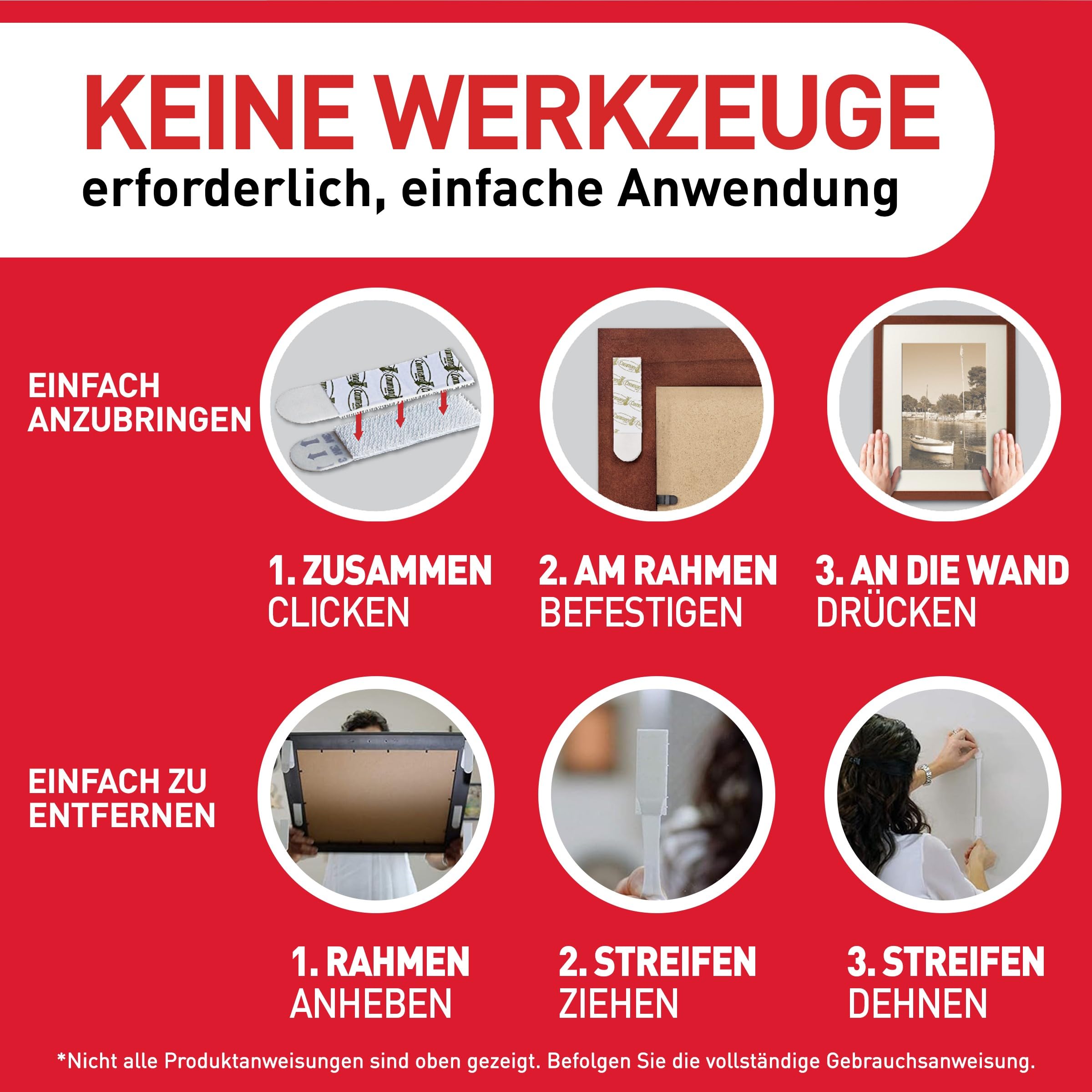 Command Klebestreifen, Vorteilspack 12x2 Größe L (24 Strips), Weiß - Bilder Aufhängen ohne Bohren, Streifen halten bis zu 7 kg, Rückstandsfreies Ablösen
