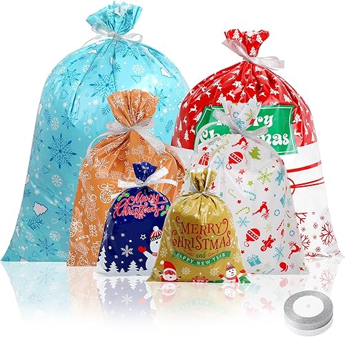 CCINEE 40 bolsas de regalo de Navidad de varios tamaños, bolsas de regalo con lazo de cinta, bolsas de regalo de Navidad para suministros de fiesta