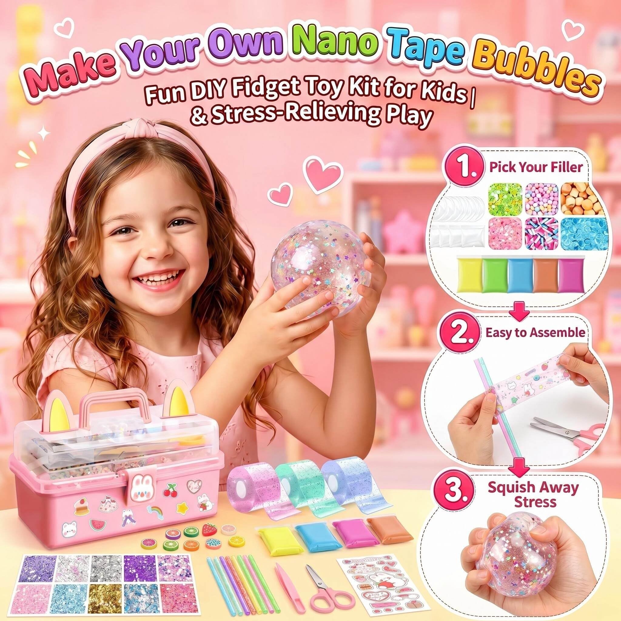 Kit de burbujas con cinta nano para niños con tutoriales en vídeo Kit de burbujas con cinta nano para niños con tutoriales en vídeo