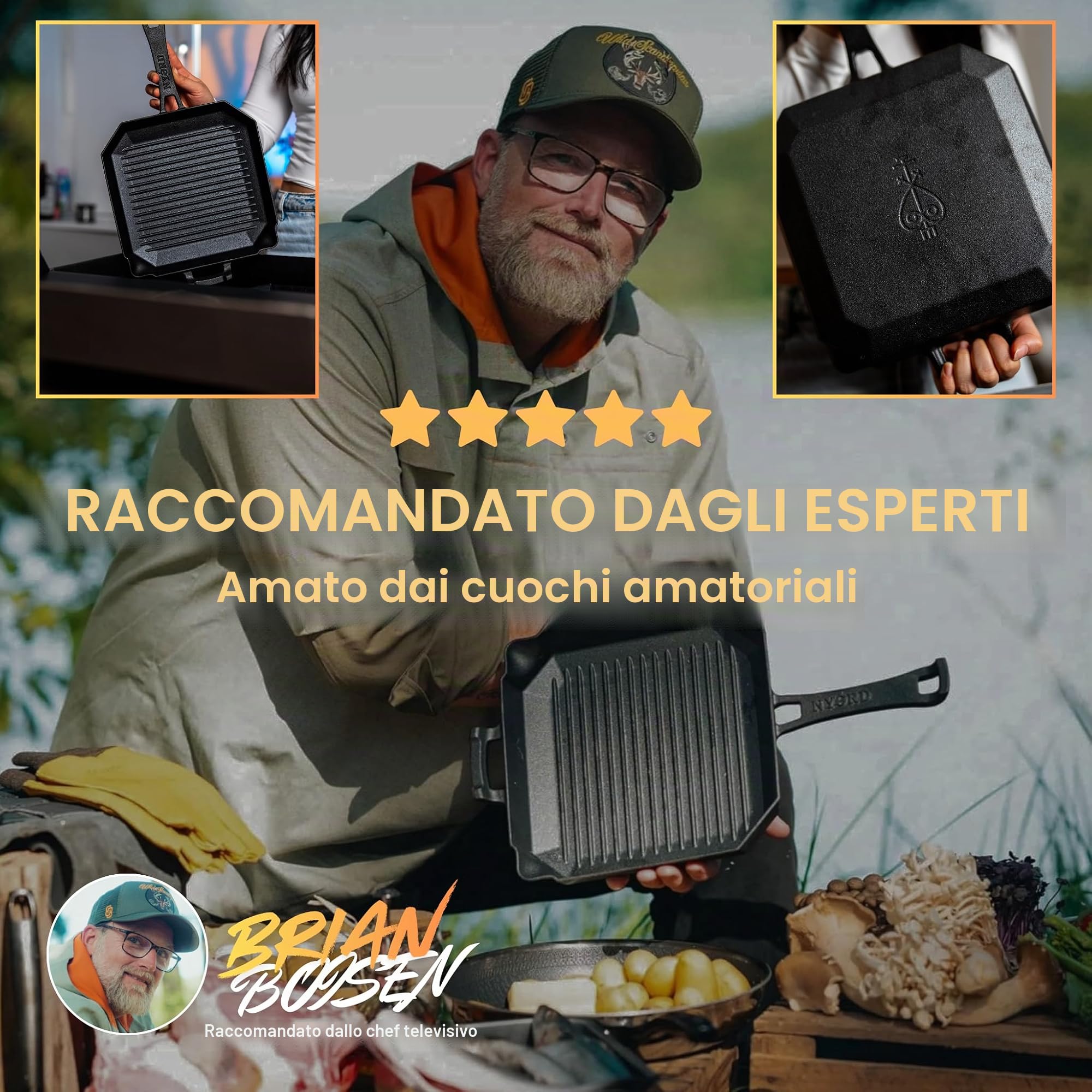 Padella in ghisa con griglie per grigliare [VINCITORE DI TEST] | Padella da BBQ in ghisa | Padella per bistecche in ghisa con beccuccio | Per induzione, vetroceramica, gas e griglia all'aperto |