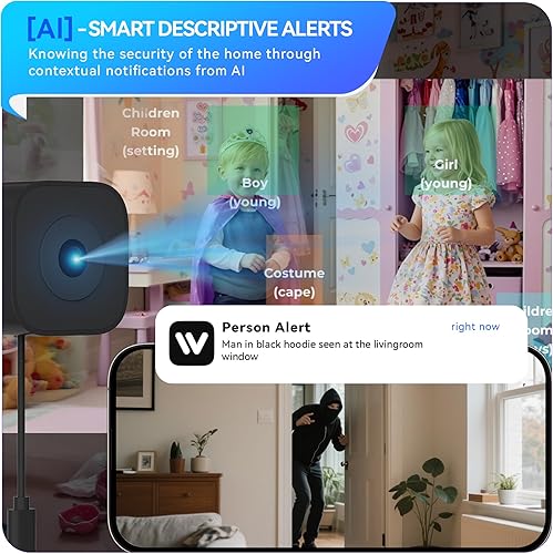 Miniatura 5 de Cámara magnética para ventana, cámara de seguridad interior con llamada de emergencia 911, alertas AI 2K de 3 MP para seguridad en el hogar,