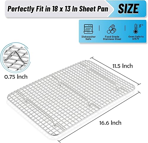 Miniatura 29 de TeamFar Rejilla de refrigeración, 2 unidades de rejilla de acero inoxidable para cocinar, asar a la parrilla, secado a la parrilla, 11.75 x 9
