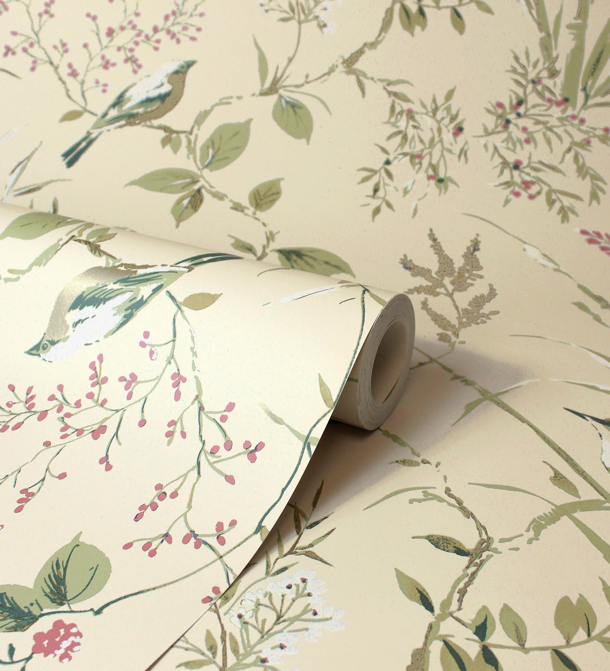 GAULAN 683550 Papier peint à branches et oiseaux romantique sur fond beige toasté pour mur salon chambre couloir jeune salle à mange tête de lit hall - Rouleaux de 10 m x 0,53 m