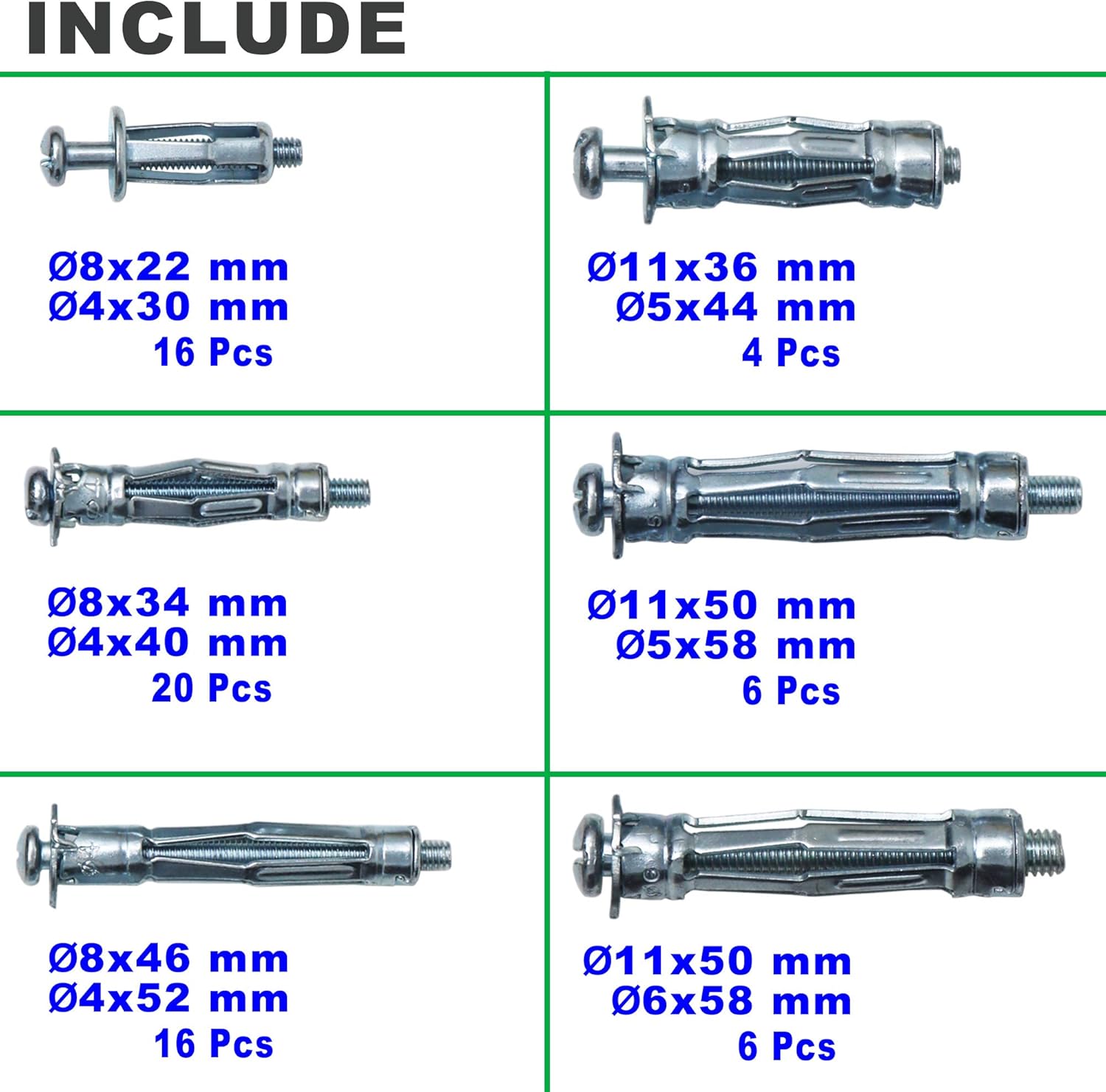 T. K. Excellent Heavy Duty Zinc Plated Steel Molly Bolt Hollow Drive Wall Anchor Screws Set for Drywall,Multiple Sizes Assortment Kit, 68 Pieces : Industrial & Scientific