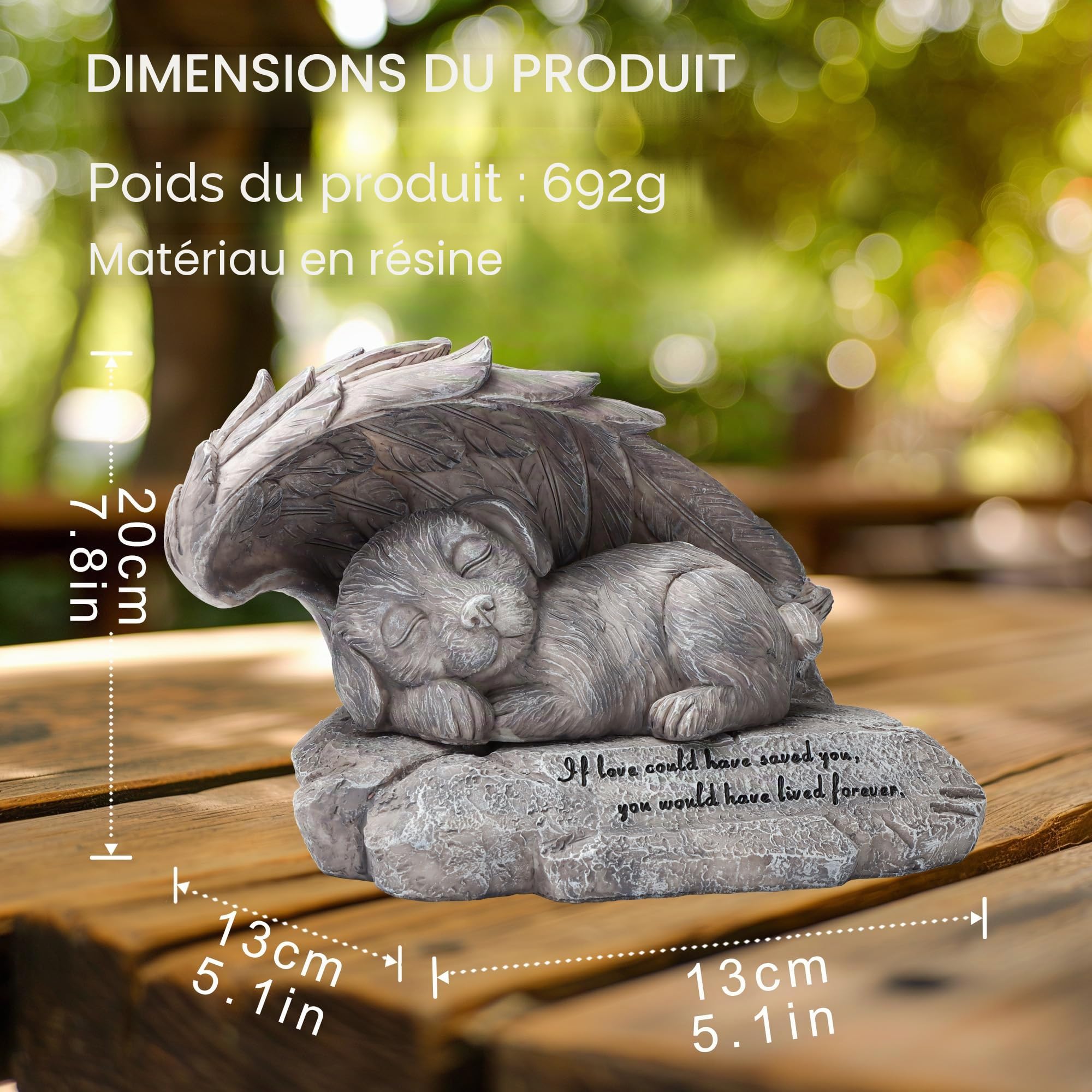 Mémorial pour chien et animal de compagnie - Statue commémorative pour chien - Pierre avec ailes d'ange - Urne pour chien - Cadeau de perte - Décoration de jardin en plein air