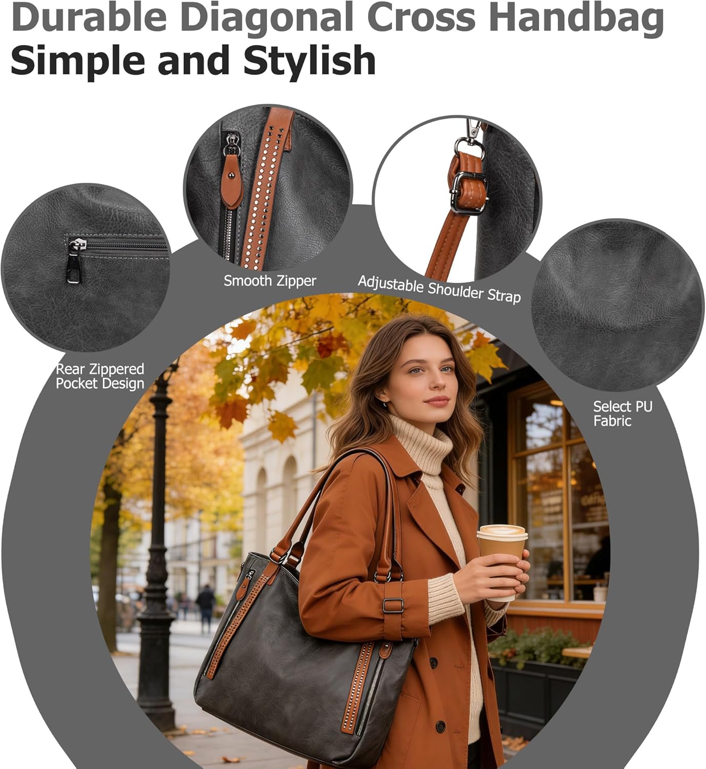 myfriday Vintage Slouchy Tote Bag for Women, Large Vegan Leather Hobo Shoulder Bag Satchel Purse with Adjustable Strap
