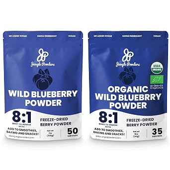 Jungle Powders Organic Wild Blueberry Powder 5 Ounce Bag And Natural Bilberry Powder 7 Ounce Bag Bundle Nordic Freeze Dried Blueberries Additive And Filler Free Extract From Whole Berries USDA Organic