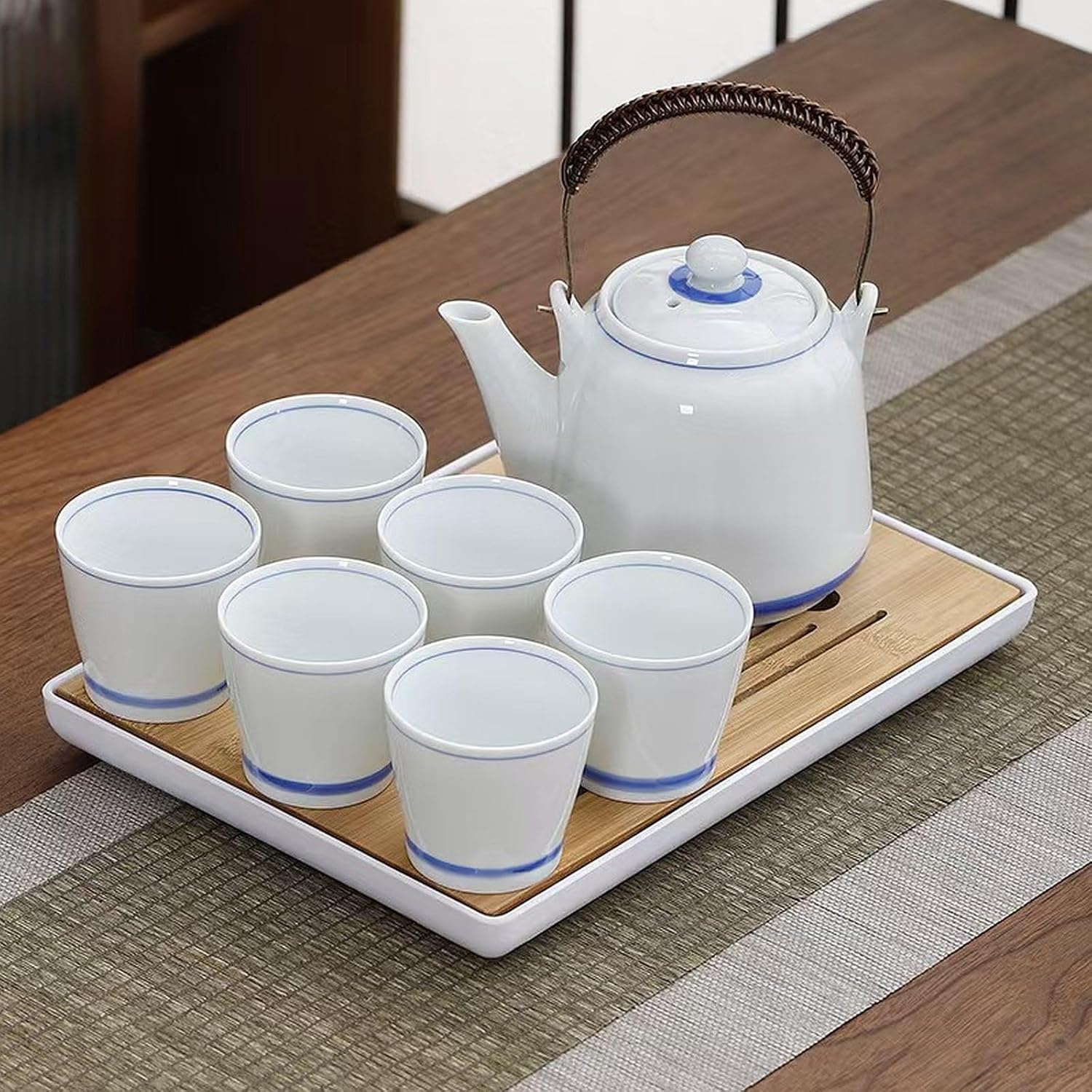 Large Capacity Household Kettle with Handle, Ceramics Teapot Practical for Home or Office, 6 Large Cups with Tea Set Gifts Box, Suitable for Father's Day, Birthday, Graduation Season (White)