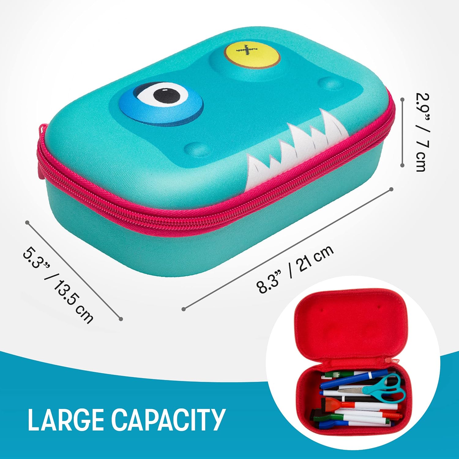 ZIPIT Beast Pencil Box for Boys | Pencil Case for School | Organizer Pencil Bag | Large Capacity Pencil Pouch (Light Blue)