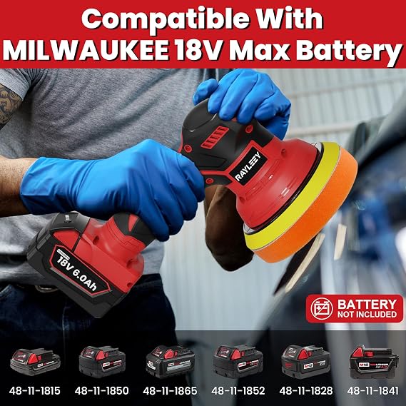 Cordless Buffer Polisher Kit For MILWAUKEE 18V LI-ION Battery.6-Inch Orbital Buffer Polisher with 8 Variable Speed with 25pcs Polishing Accessories, for Car Polishing/Waxing (Tool Only)