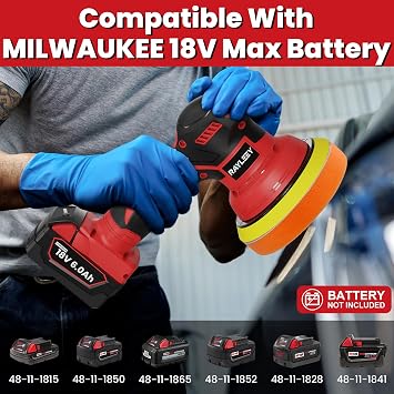 Cordless Buffer Polisher Kit For MILWAUKEE 18V LI-ION Battery.6-Inch Orbital Buffer Polisher with 8 Variable Speed with 25pcs Polishing Accessories, for Car Polishing/Waxing (Tool Only)
