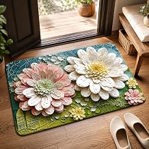 VERVENIX Pack of 1-3D Floral Bathroom Mat, Super Absorbent Quick-Dry with Non-Slip Rubber Backing, Washable Thin Floor Mat for Bathroom and Shower, Embossed Sunflower Design