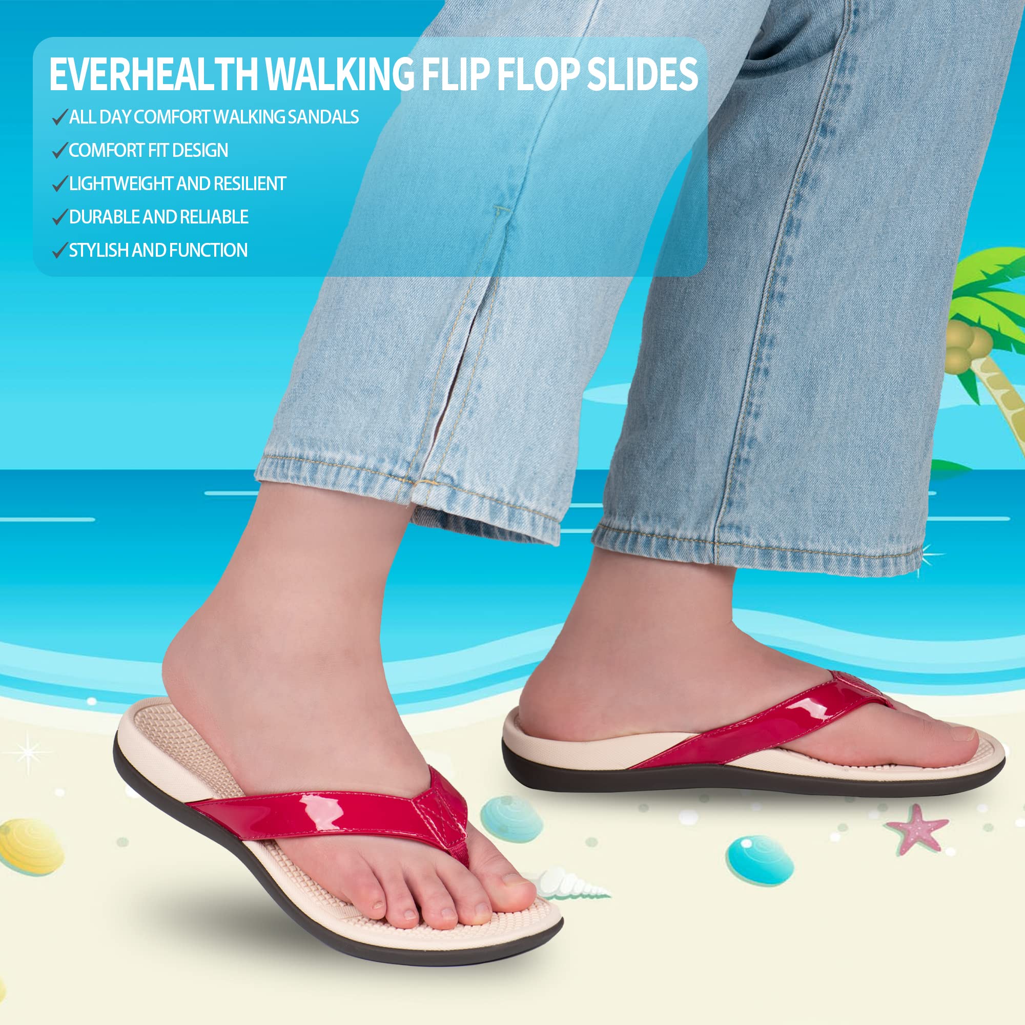 Everhealth Womens Orthotic Flip Flops Arch Support Sandals Plantar - Main Image
