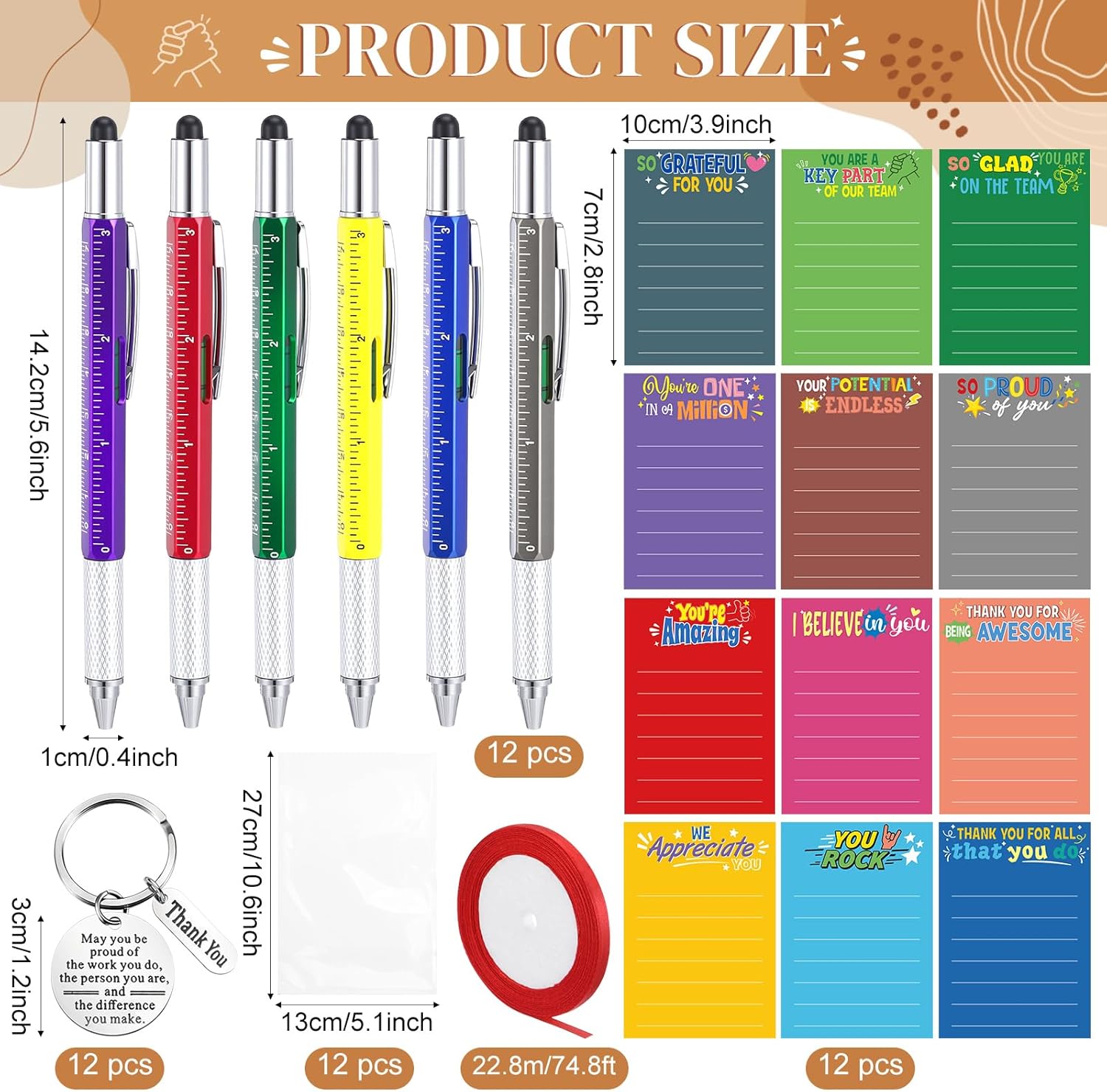 Pajean 36 Pcs/12 Sets Employee Appreciation Gifts for Men Include 6 in 1 Multitool Pens Inspirational Sticky Notes Thanks You Metal Keychains Bulk for Coworker Employee Team Group Staff Gifts - Image 2