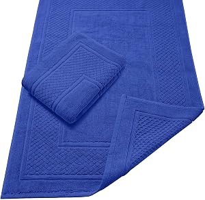 Avalon Towels Bath Mats - Absorbent Quick Dry 100% Cotton Floor Mats - Blue Soft Bathroom Set of 2 (22x34 Inches)