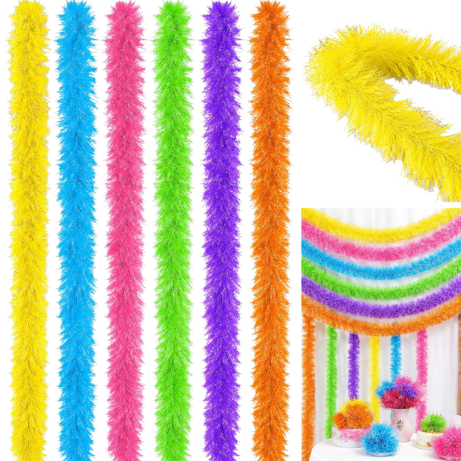 6 PCS Colorful Feather Boas Multipack, 1.5M Long Artificial Feather