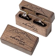 Ring Bearer Box for Wedding Ceremony Engraved Wooden Ring Holder for 2 Rings (Engraved-The adventure begins)