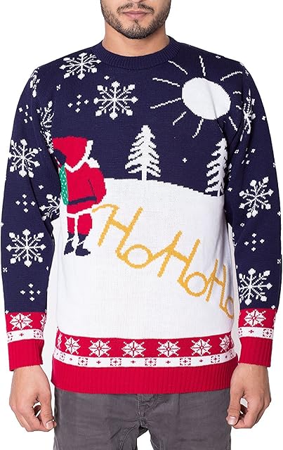 NOROZE Mens Unisex Slim Fit Ho Ho Santa Knitted Jumper Cream XL