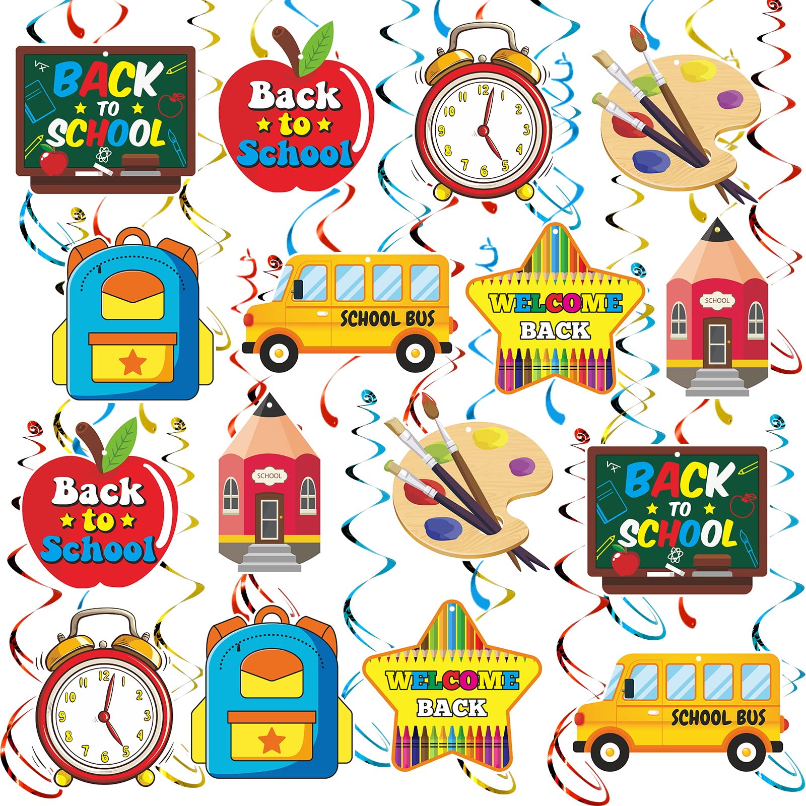 YQUQWN, 48 Pcs Back to School Decorations Hanging Swirls, Ceiling Hanging Decor for Classroom, Back to School Party Decorations, Welcome Back to School Decorations, Preschool Classroom Decorations