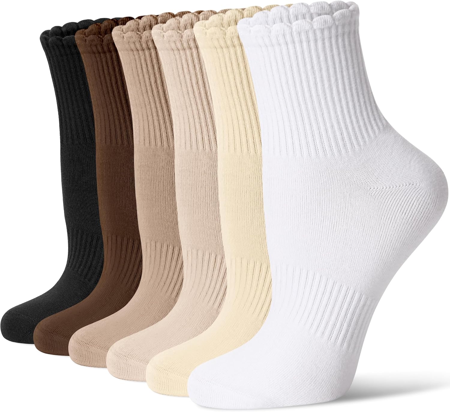 CS CELERSPORT Mini Crew Ankle Socks for Women With Scalloped Top Design Casual Cotton Socks 6 Pairs