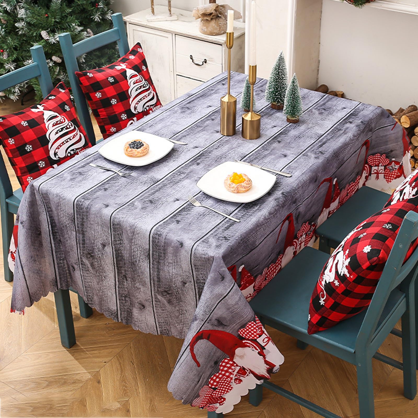 Mantel Rectangular De Navidad Con Diseño De Flores Navideñas Para Mesa De Navidad Con Estampado A Cuadros De Navidad, De Poliéster Mantel Para Invierno, Vacaciones, Navidad, Hogar, Fiesta, Decoración
