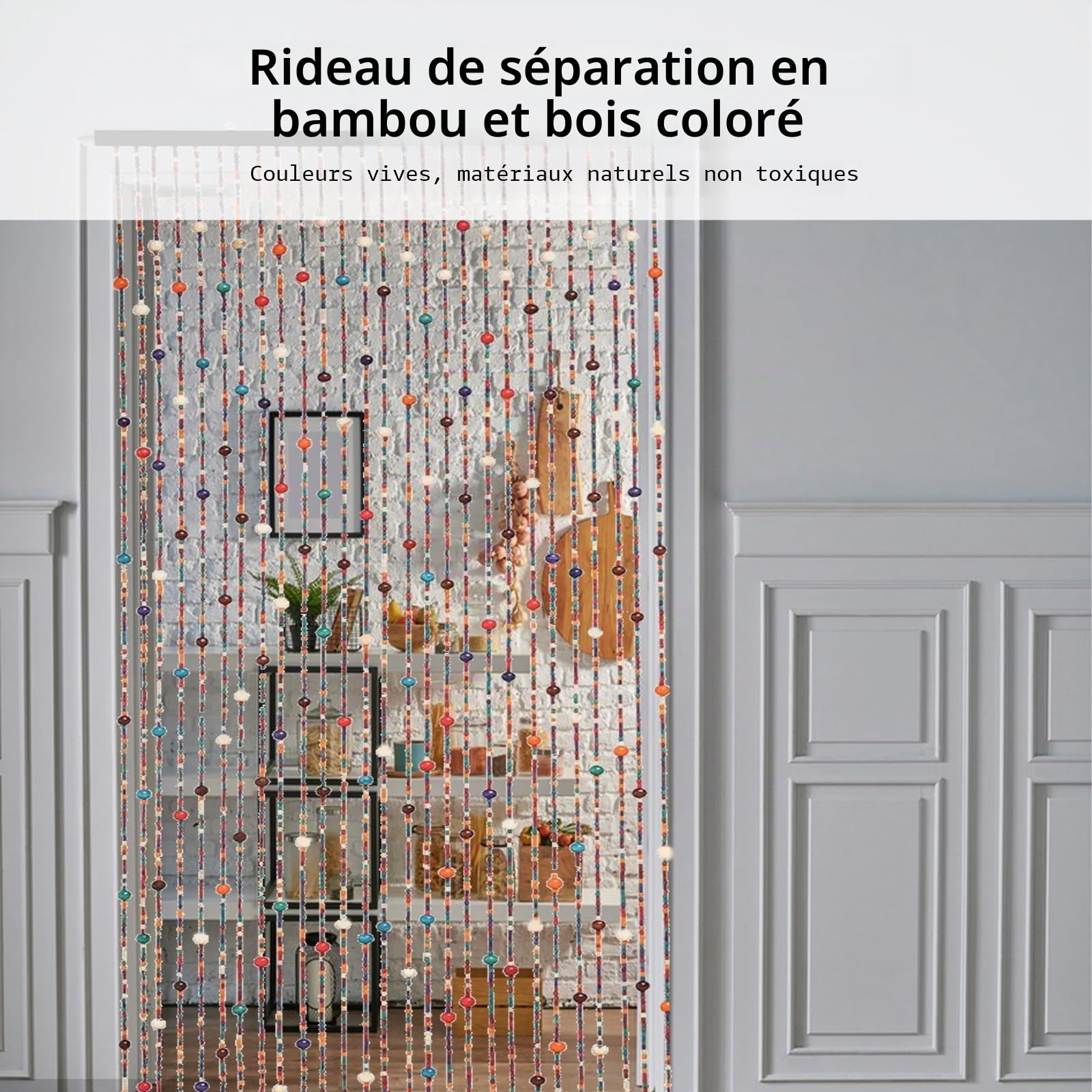 Rideau de porte en perles - Style bohème - En bambou - Convient pour fenêtres, portes, caravanes, comme décoration et moustiquaire - 90 x 190 cm