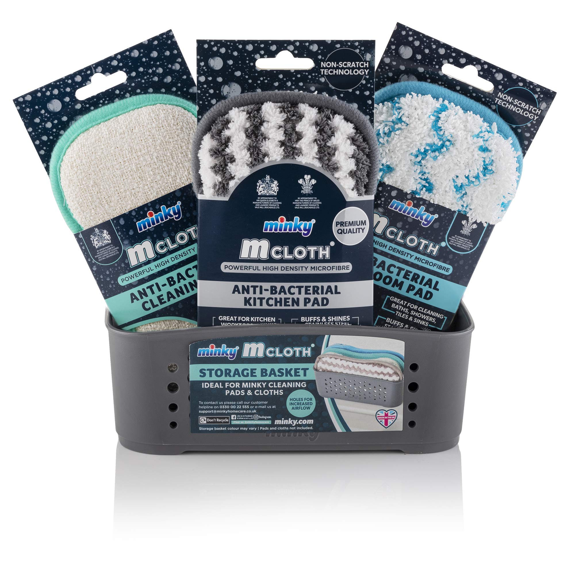 Minky - Set con cestino porta cuscinetti di pulizia M Cloth, grigio