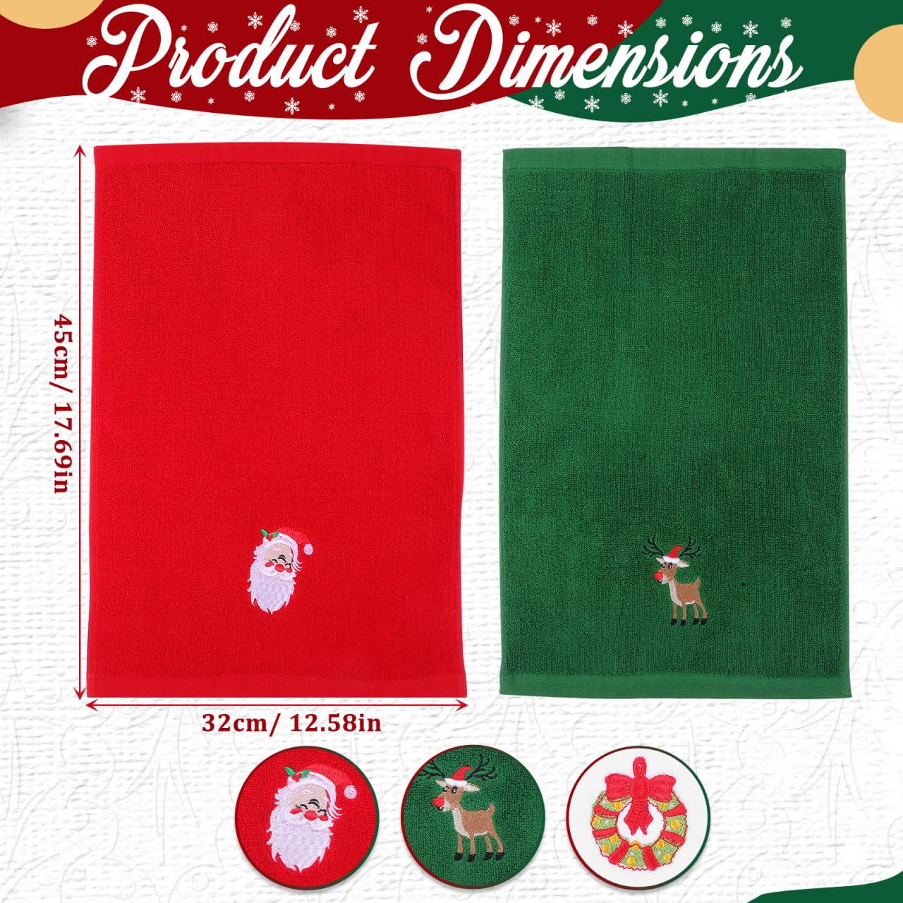 Operitacx 6-Teiliges Handtuch-Set Mit Weihnachtsstickerei, GeschirrtüCher KüChentüCher Waschlappen GeschirrtüCher FüR Zuhause, Badezimmer, KüChe, Alltag, 44,6 X 31,8 cm