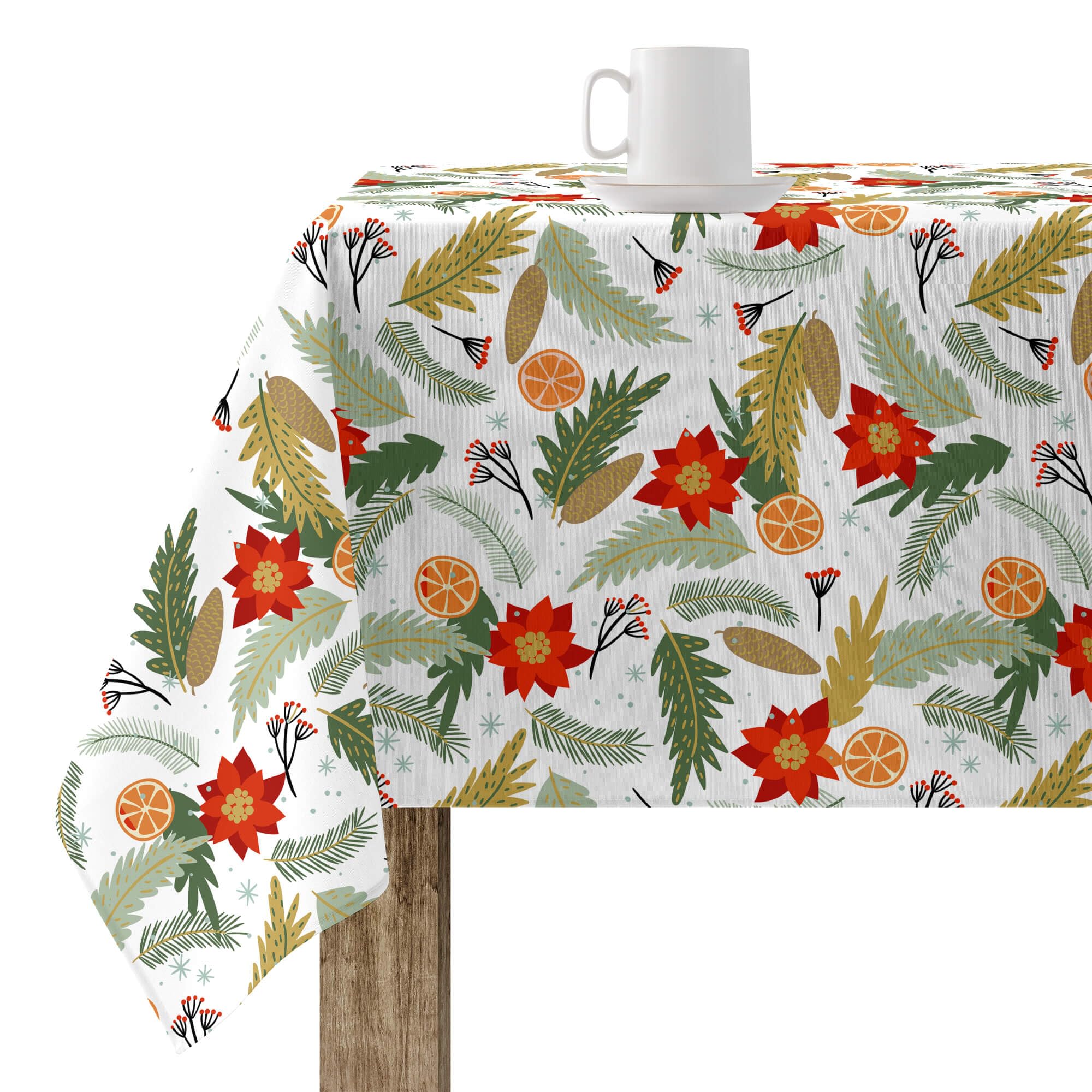 Nappe de Noël 300x140 cm en coton résiné anti-taches imprimé festif Merry Christmas