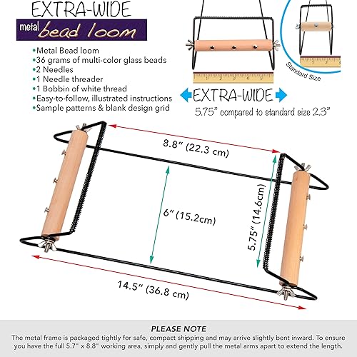 Miniatura 3 de The Beadsmith Extra Wide Metal Bead Loom Kit, Includes Extra Wide Loom (14.5" x 6" x 8.5"), Thread, Needles, and 36 Grams Glass Beads for Bracelets