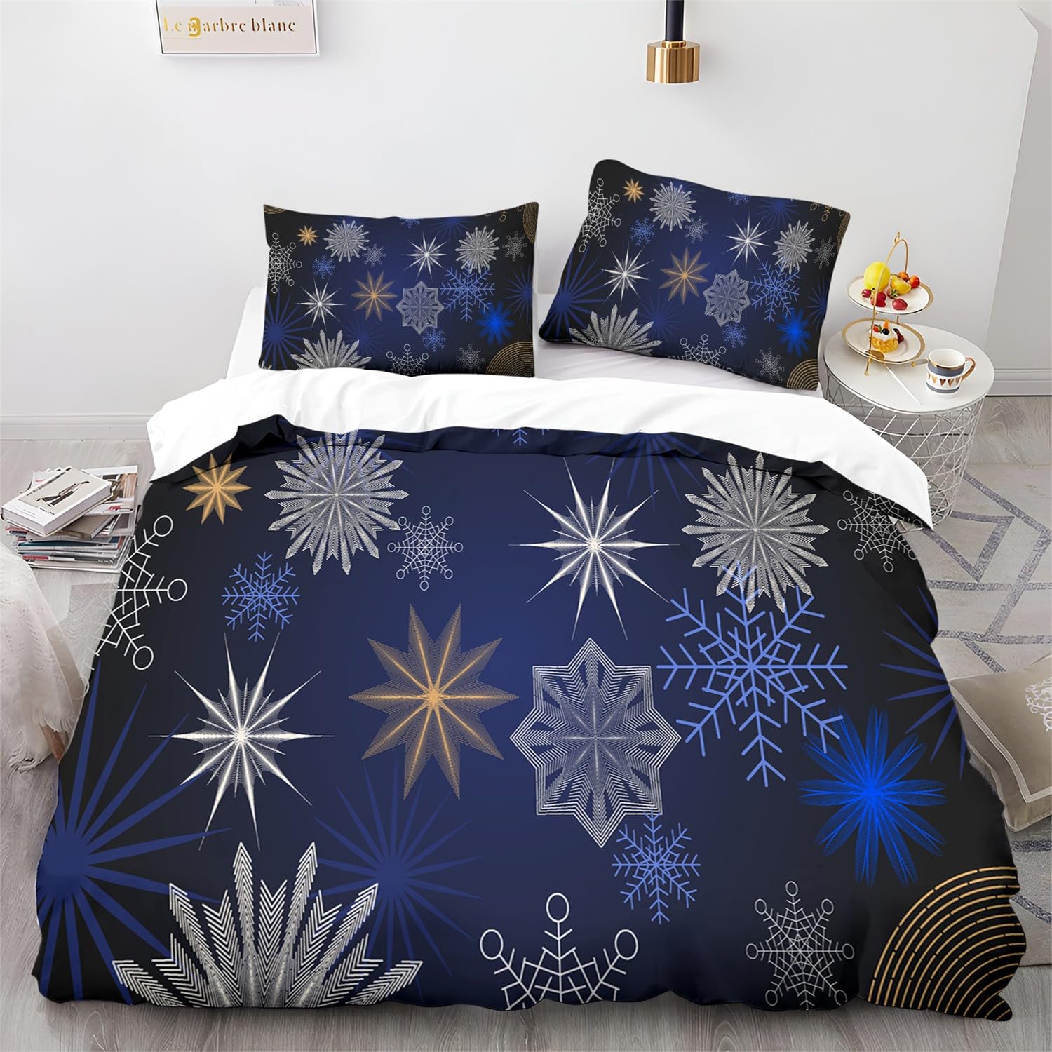 Duvet Cover Set Galaxy Stars Geometric Striped Printed Single Quilt Covers, Soft Microfiber Blue Duvet Set Bedding with Zipper Closure for Kids Teens Adults Duvet Cover โ image 1