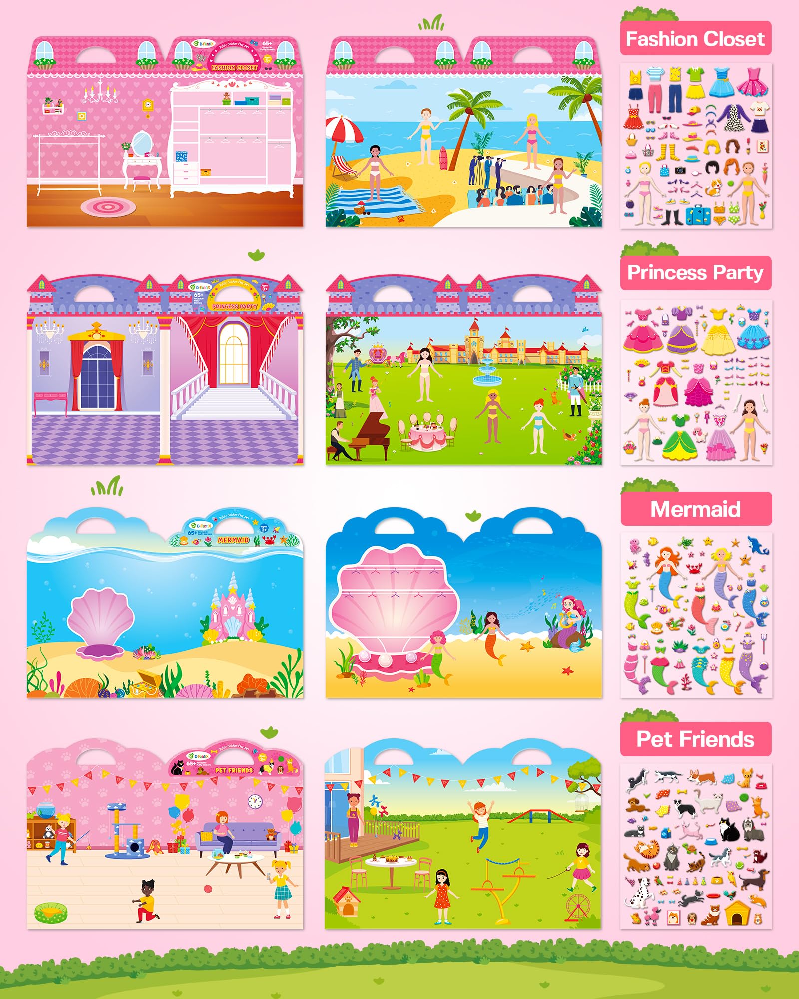 D-FantiX 3D Puffy Stickers for Toddlers 2-4 Years, Reusable Sticker Books for Girls Ages 4-8, Dress-Up, Princess, Mermaid - Image 2