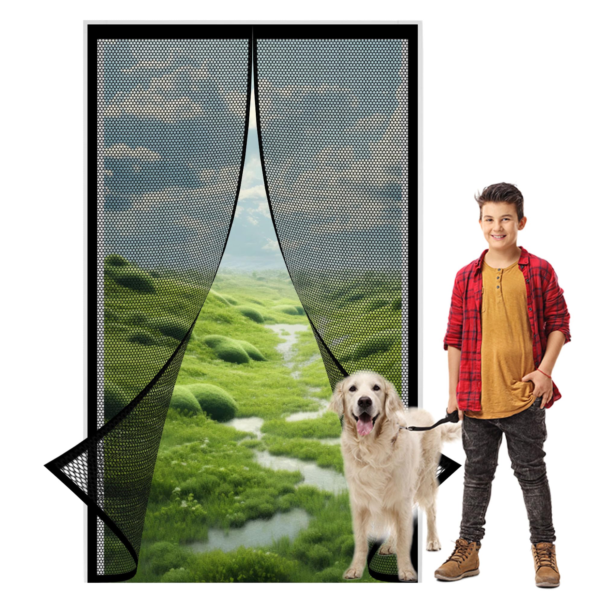 Chengtt Black Magnetic Door Screen 82 X 190 Cm Heavy Duty Pets Proof Screen Door Easy Installation Without Drilling Full Frame Magic Tape For Balcony Living Room Children's Room,