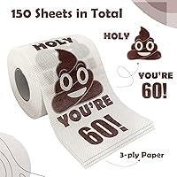 Vista 5 de Regalos de feliz cumpleaños 60, rollo de papel higiénico divertido de 3 capas, papel higiénico impreso Holy Poop You're 60, regalo de bromas