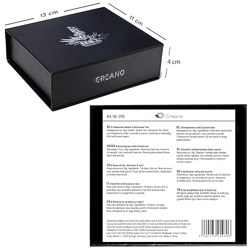 Miniatura 4 de Creano Blooming Tea Mix - Juego de 6 piezas de té blanco y té negro en elegante caja magnética con relieve plateado