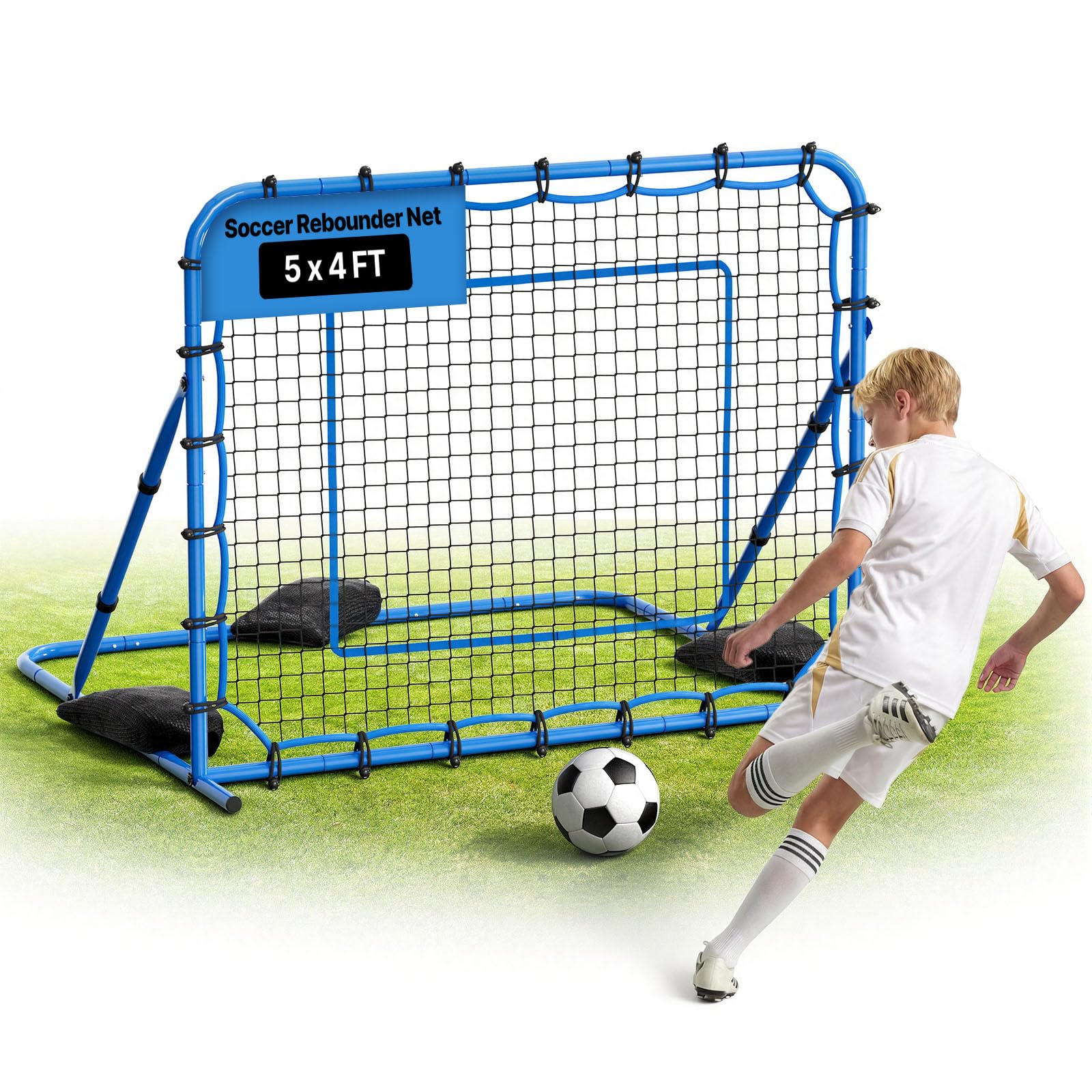 VEVOR Calcio Rebounder Net, Quick-Switch Angolo Calcio But Rebounder for Control, Passing Practice, Heavy Duty Iron Frame & PE Net, Simple Setup Ball Training Equipement for Teens and