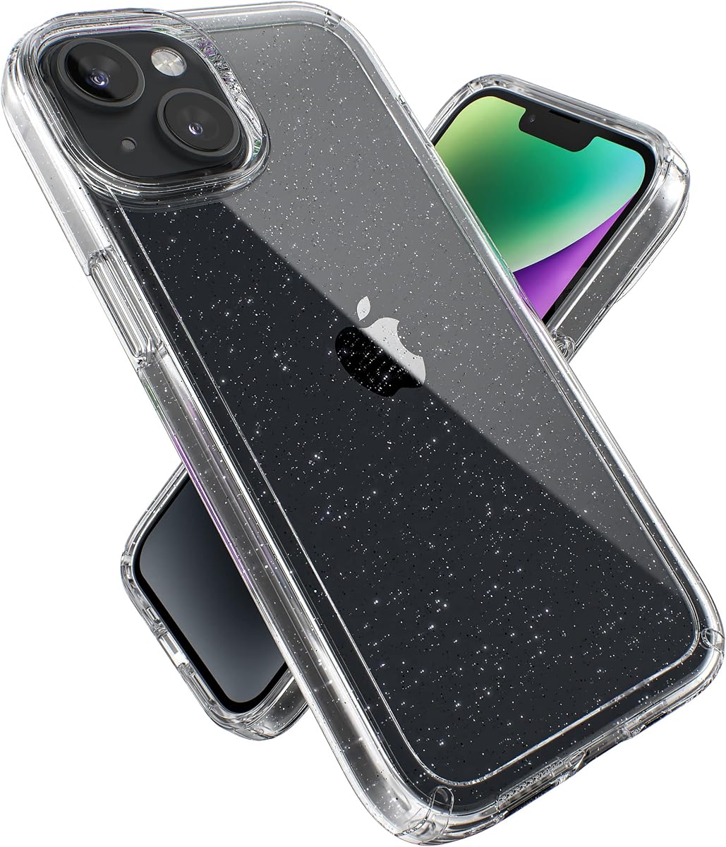 Funda transparente para iPhone 14 y iPhone 13 - Protección contra caídas, resistente a rayones y antiamarilleo Funda de doble capa para iPhone 14 y iPhone 13 para modelo de 6.1 pulgadas - Transparente con GemShell con purpurina platino