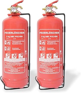 Feuerlöscher für Zuhause - 2x2kg Pulverlöscher Set, Feuerlöscher Auto, ABC Pulver Feuerlöscher inkl. Halterung und Prüfschild