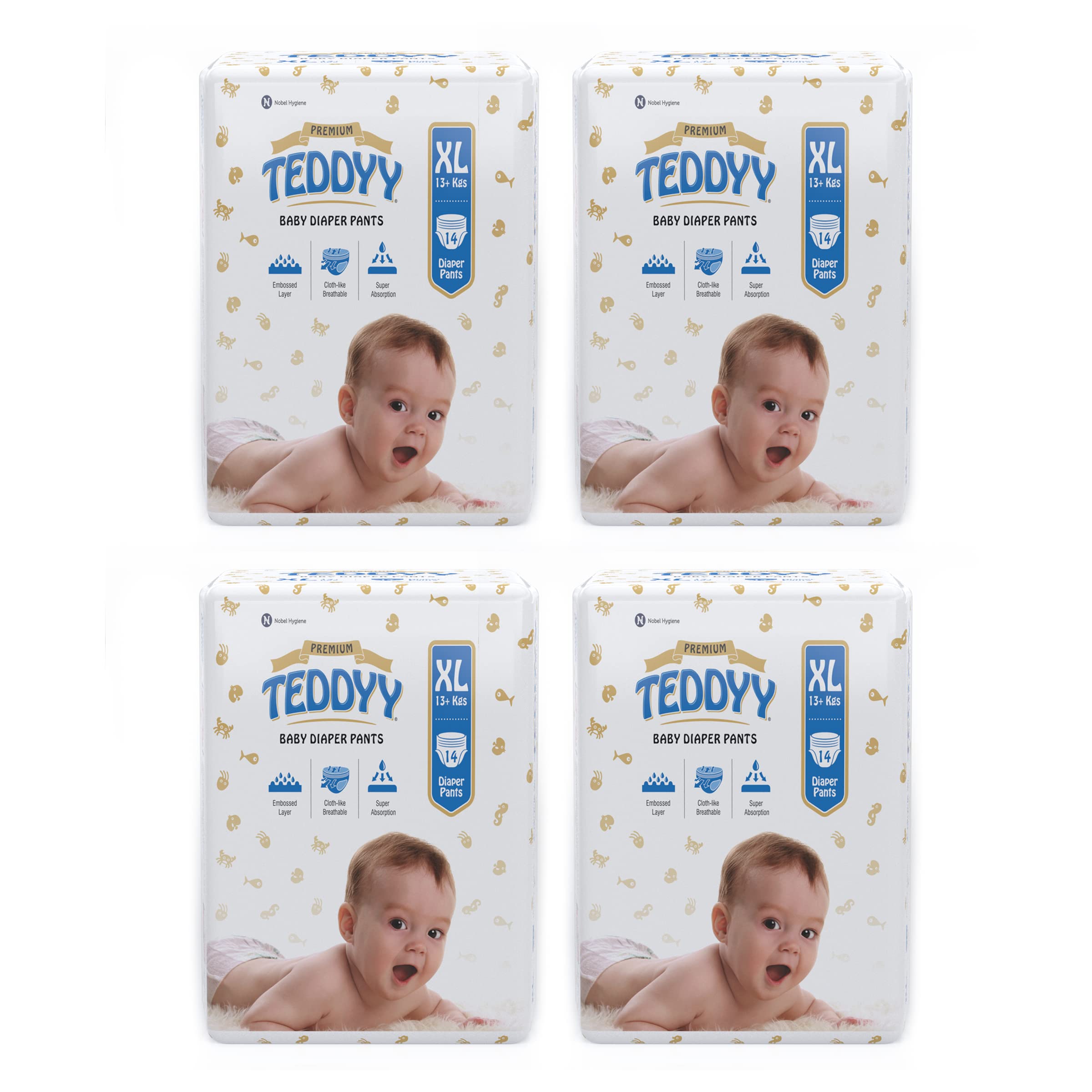 TEDDYY Baby Premium Extra Large Diaper Pants 56 Count (Pack of 4), 12-17 kgs, Long Lasting Absorption, Anti - Bacterial